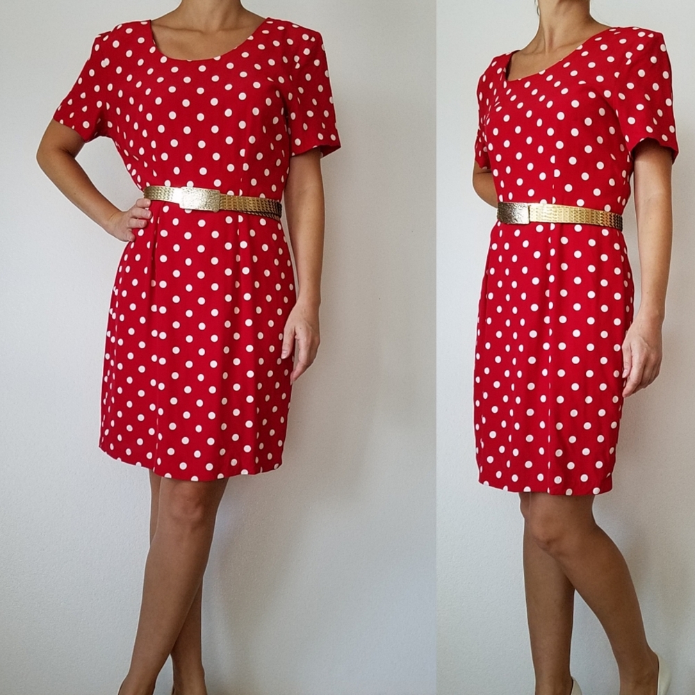 Vtg My Michelle red white polkadot short sleeve mini dress retro rockabilly